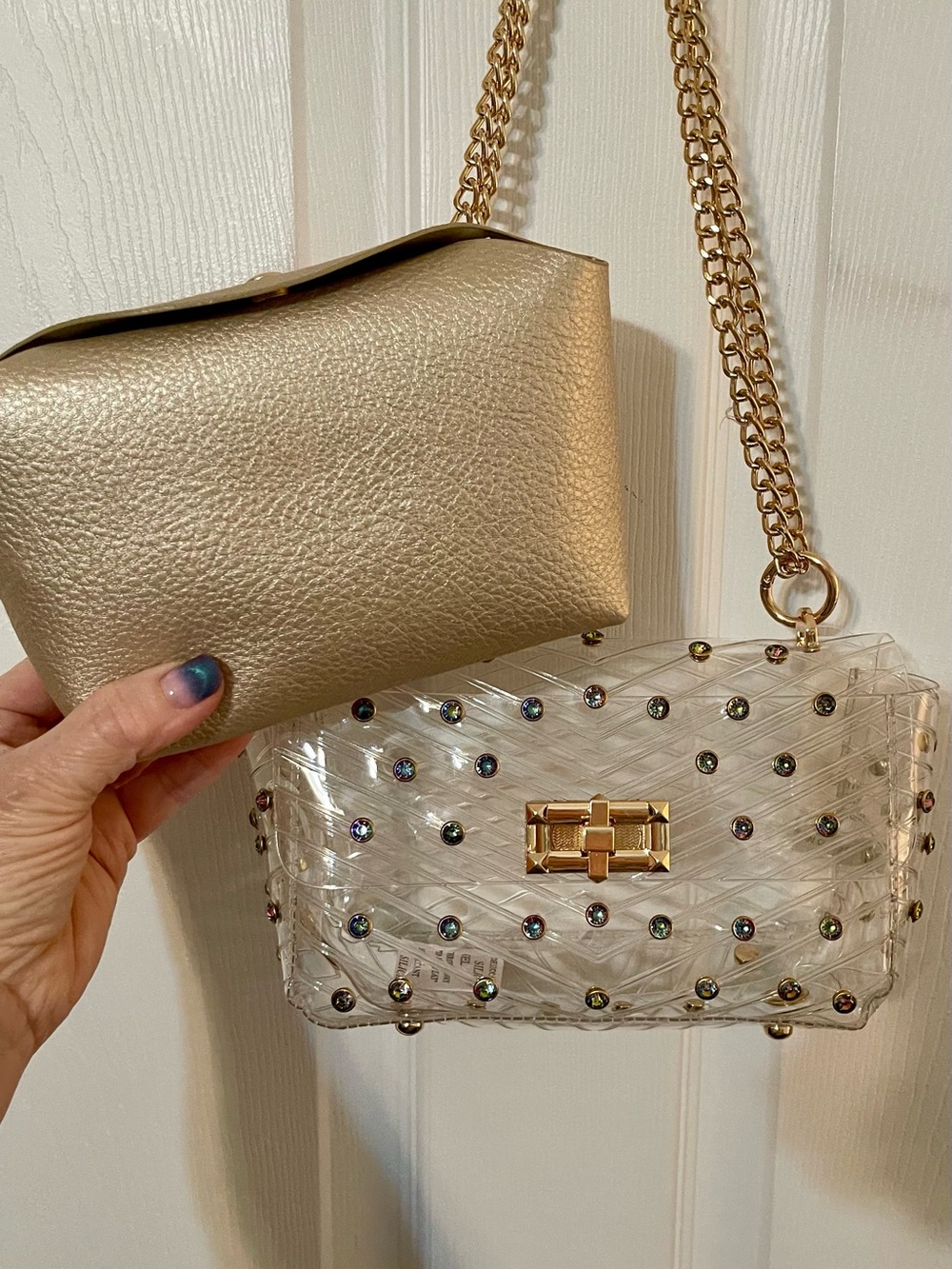 NWT CATO Clear Jelly Shoulder Bag with Gold Hardware and Iridescent Studs - Picture 10 of 11